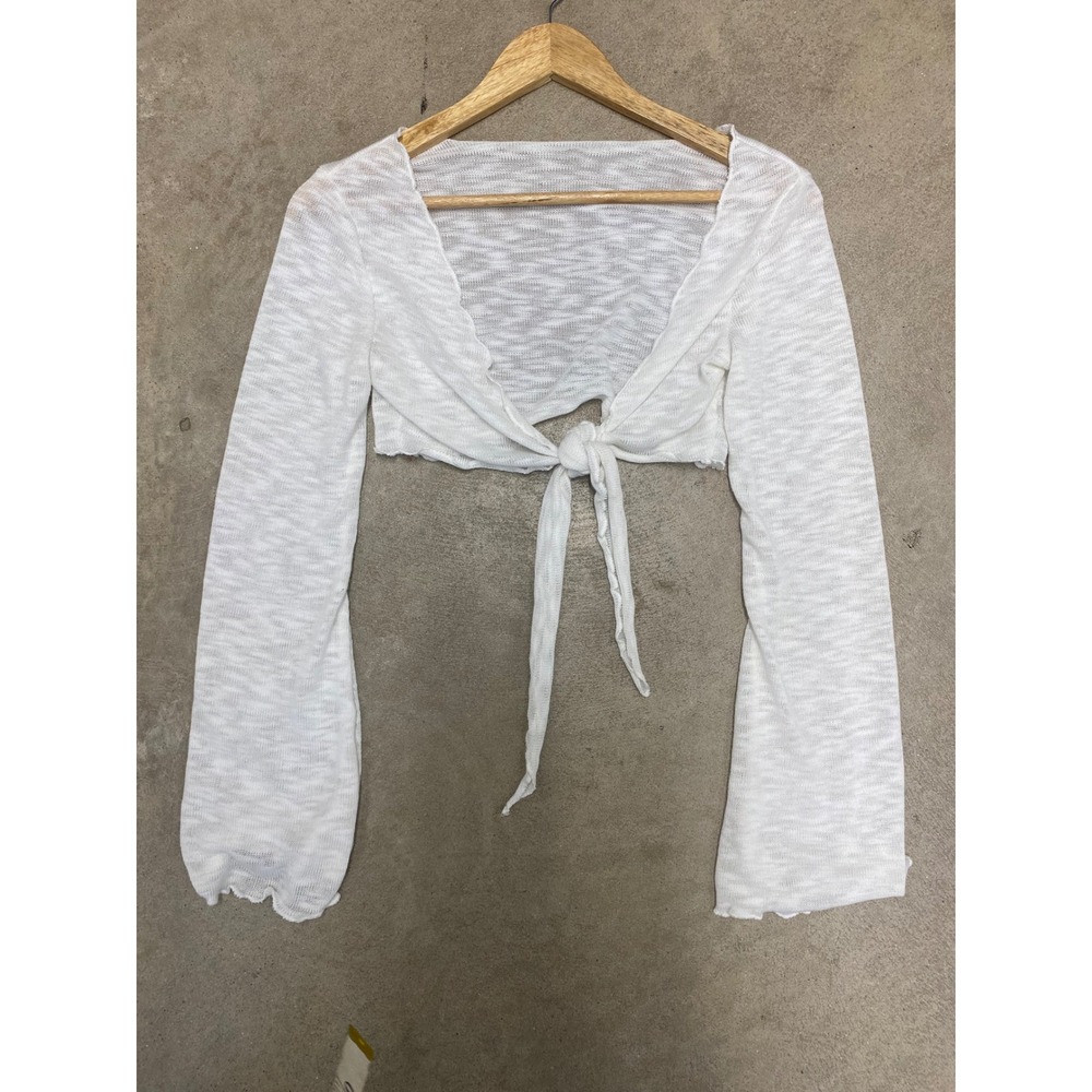 Unbranded Tie Front Shrug Top Small Cropped Bell Sleeve Sheer Knit Coquette Y2k